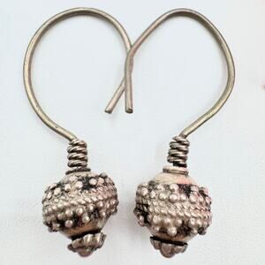 Vintage Bali Style Silver Bead Hook Earrings Boho Bohemian Gypsy Tested Ethnic